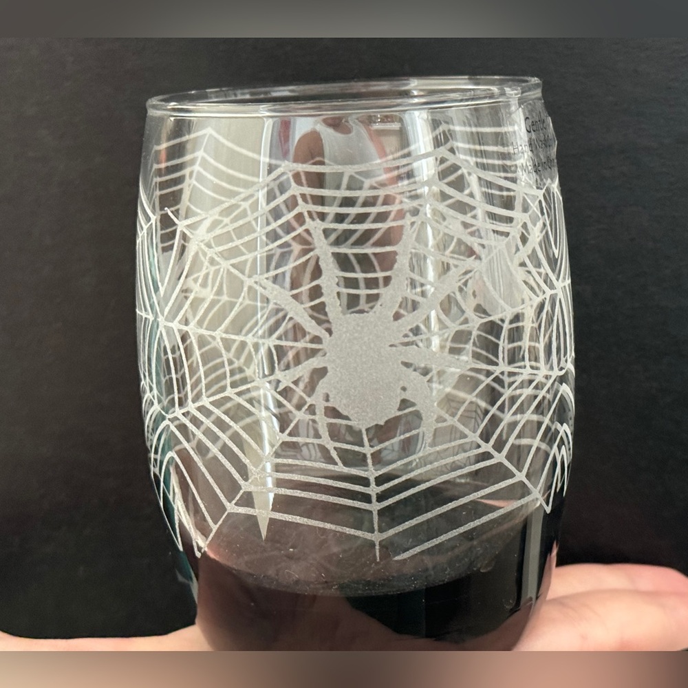 Set of 2 spider Old Fashioned etched glasses